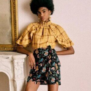 Last Chance! New Sezane Cotton Linen Lola Wrap Mini Skirt Botanic Black 36, 4, S